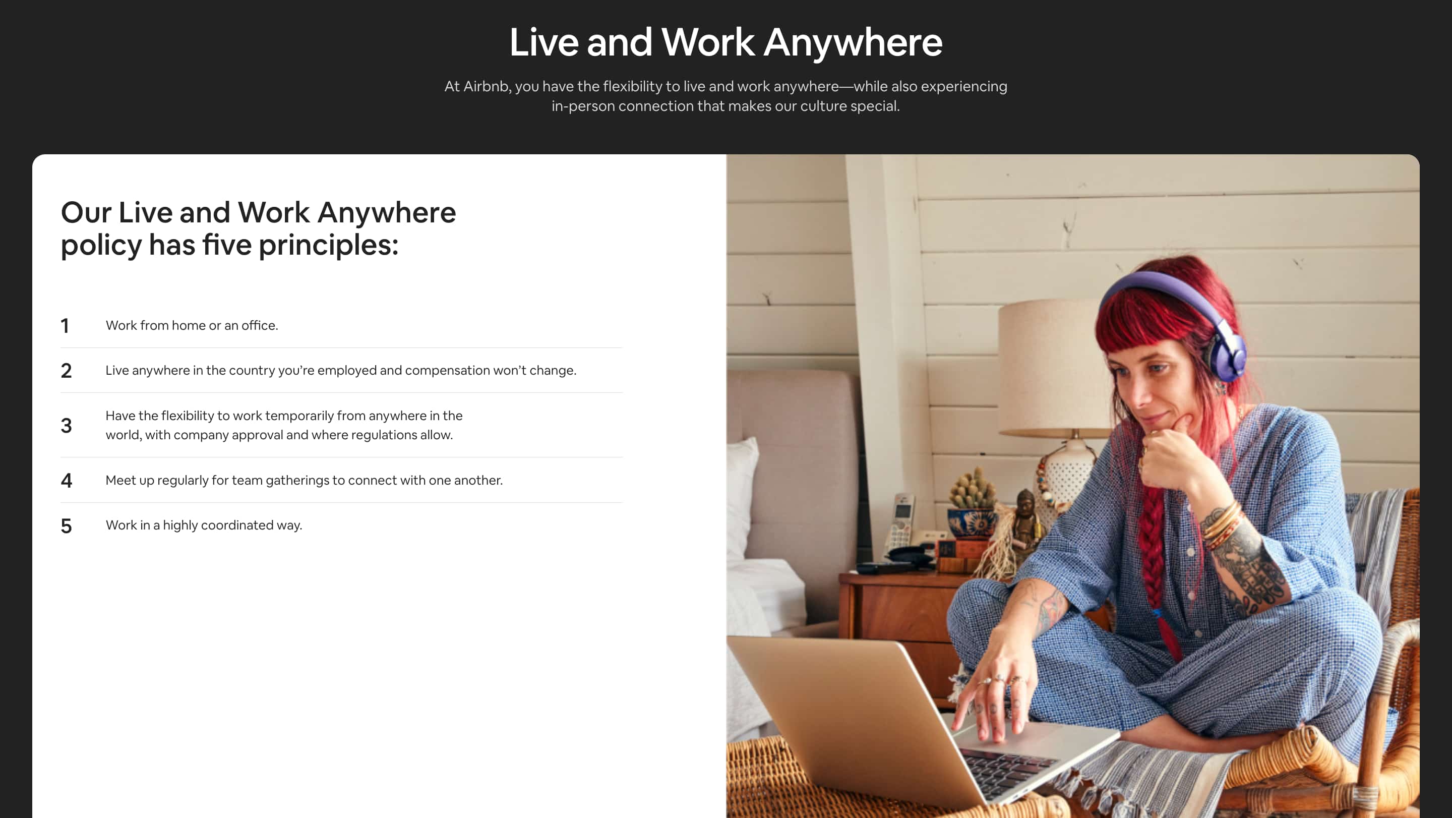 Airbnb Live and Work Anywhere career page