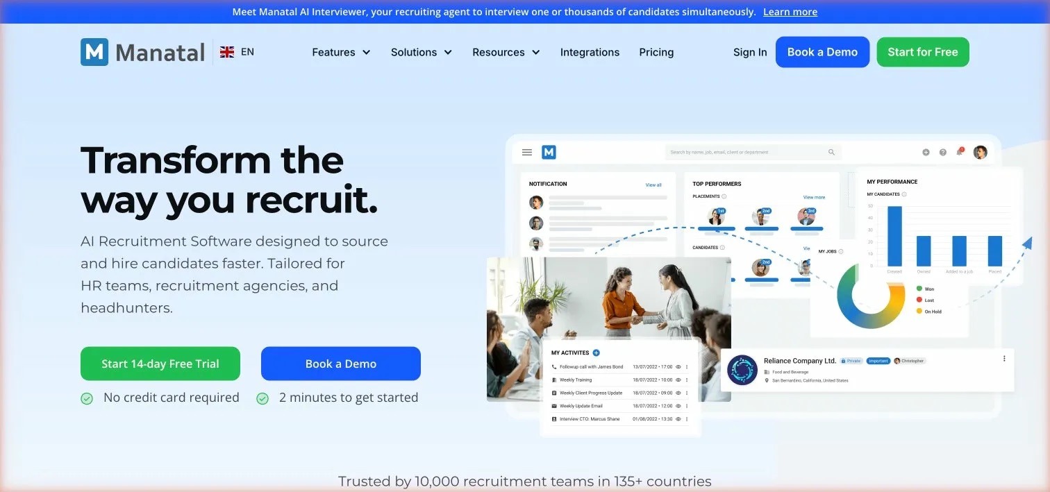 Manatal homepage