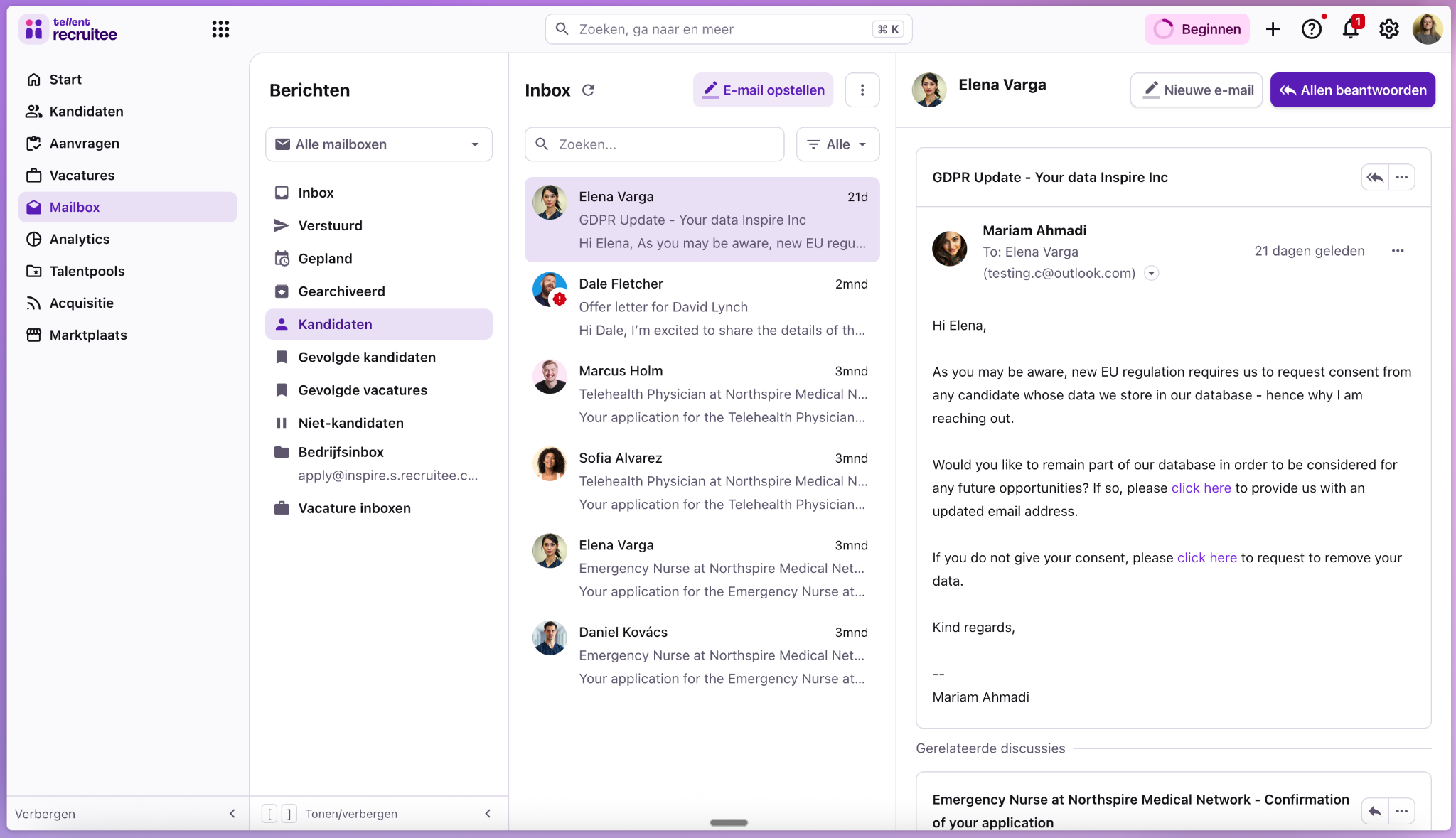 Tellent Recruitee Mailbox module