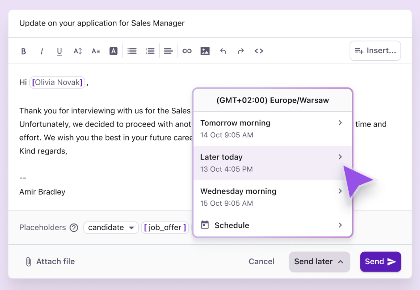 Automated emails for candidates with Tellent Recruitee