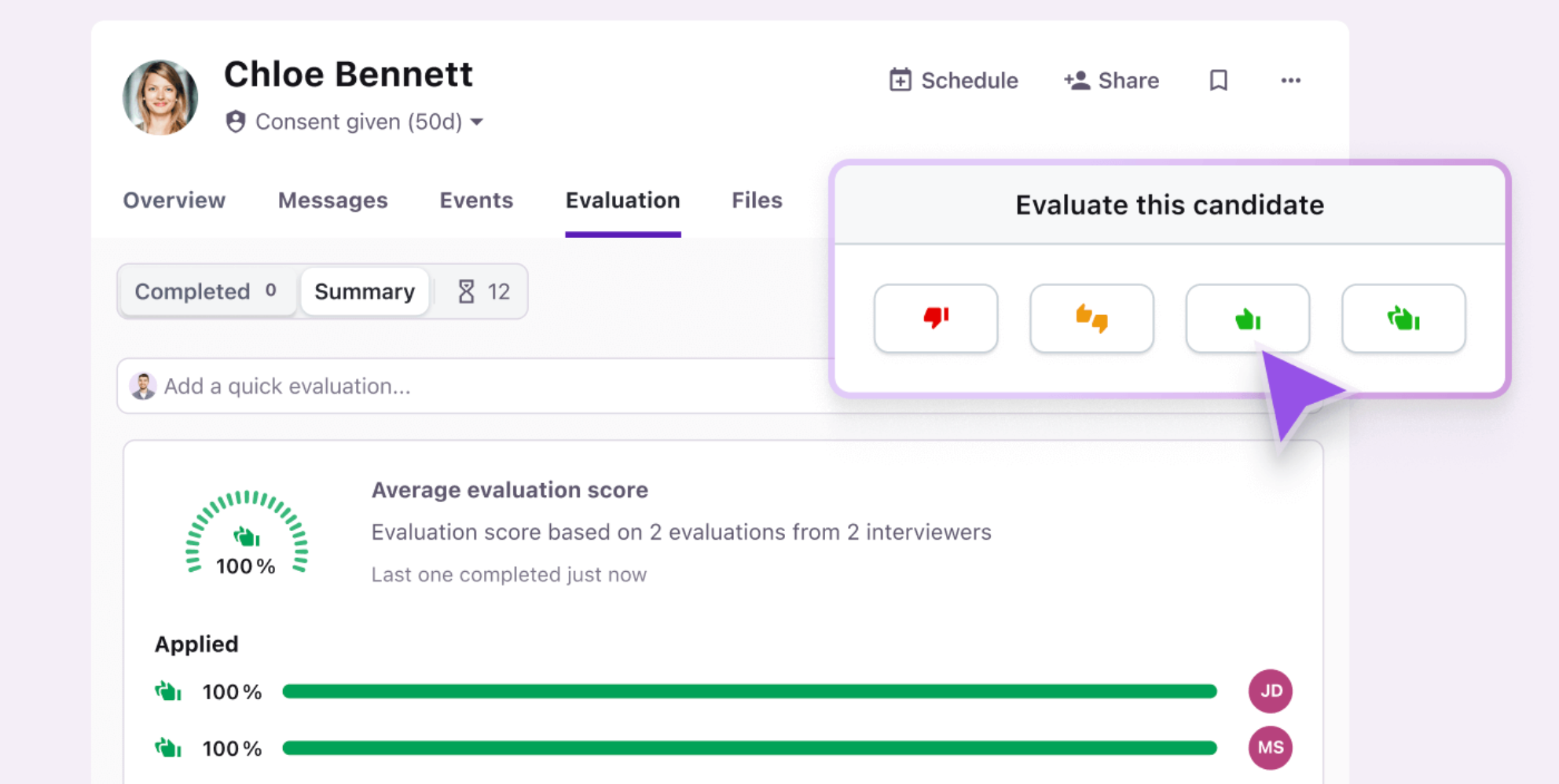 Evaluate candidates in Tellent Recruitee