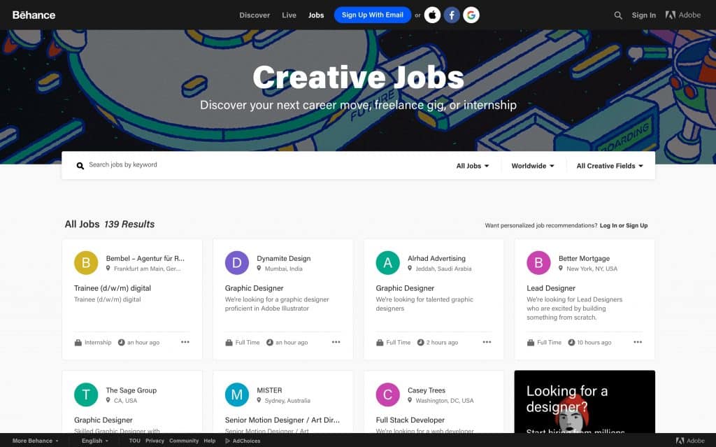 behance homepage