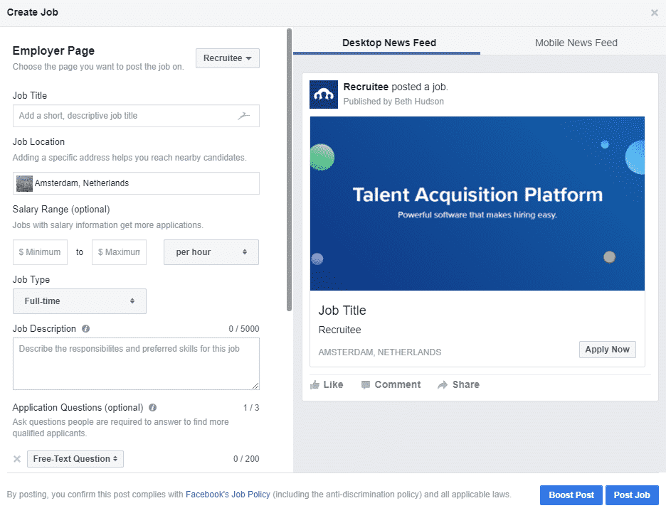 how to recruit on facebook screenshot
