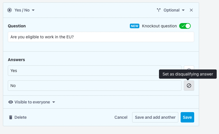 knock out screening questions to disqualify candidates