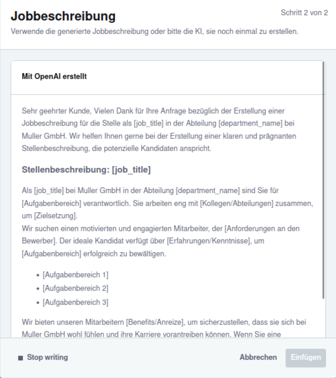 Erstellen von Jobbeschreibungen und Anforderungen in Recruitee mit KI